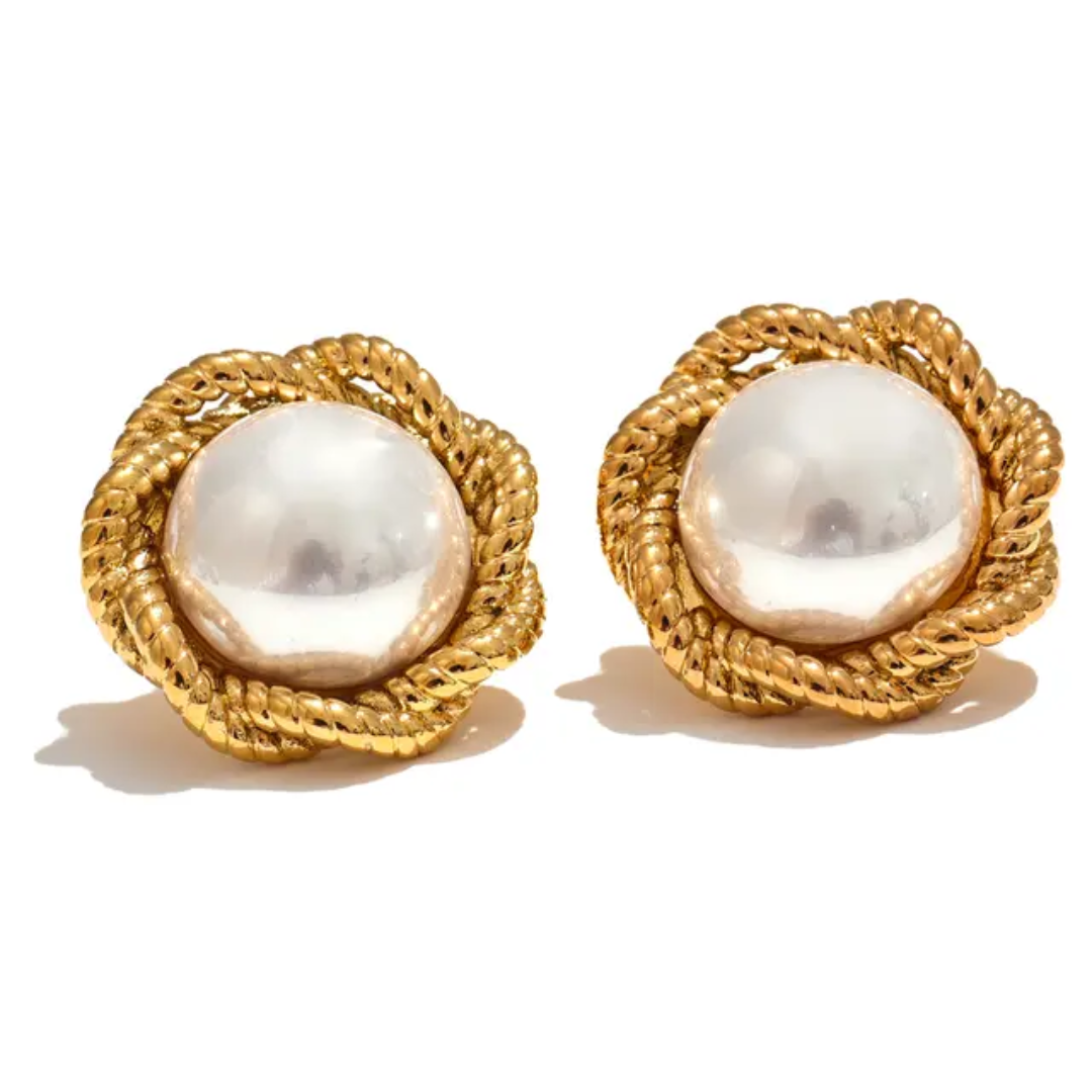 Rope Twist Pearl Button Earrings