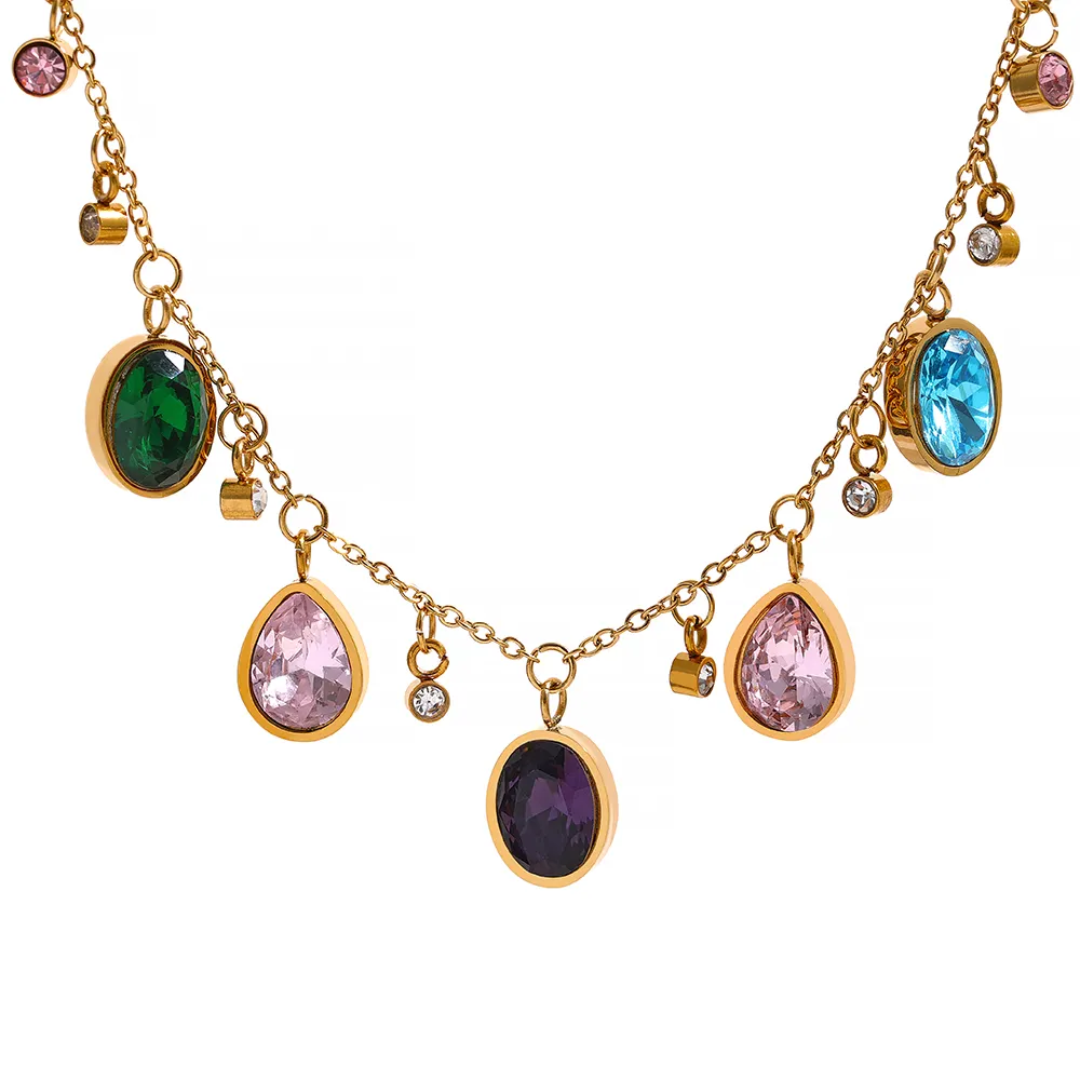 Multicolour Gemstone Charm Necklace